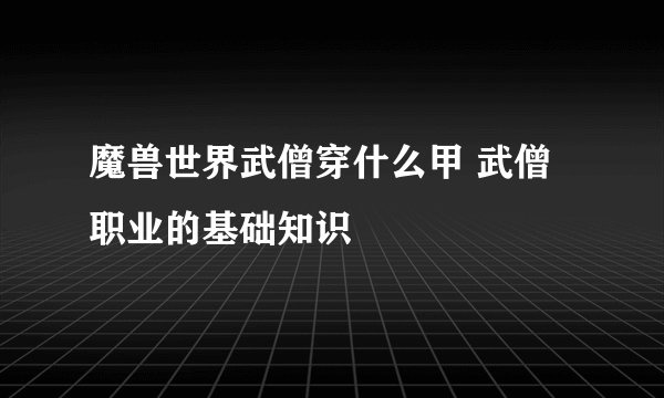 魔兽世界武僧穿什么甲 武僧职业的基础知识
