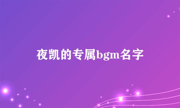 夜凯的专属bgm名字