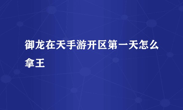 御龙在天手游开区第一天怎么拿王