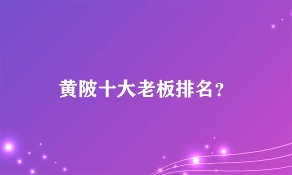 黄陂十大老板排名？