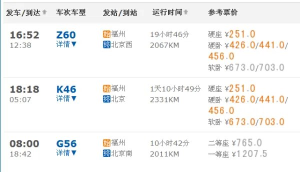 福州到北京现在有动车吗？