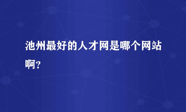 池州最好的人才网是哪个网站啊？