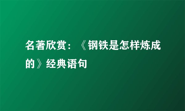 名著欣赏：《钢铁是怎样炼成的》经典语句