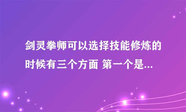 剑灵拳师可以选择技能修炼的时候有三个方面 第一个是正拳擅长PK