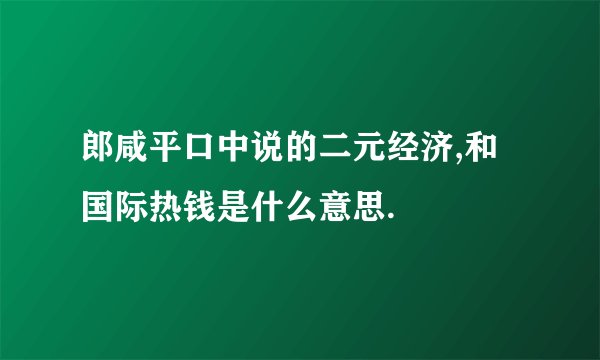 郎咸平口中说的二元经济,和国际热钱是什么意思.