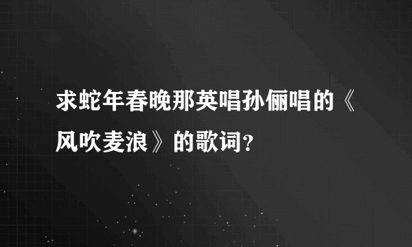 求蛇年春晚那英唱孙俪唱的《风吹麦浪》的歌词？