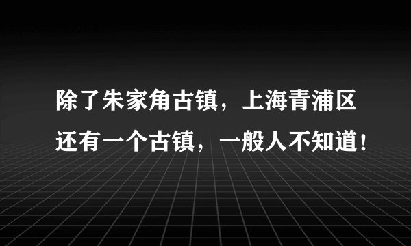 除了朱家角古镇，上海青浦区还有一个古镇，一般人不知道！