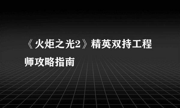 《火炬之光2》精英双持工程师攻略指南