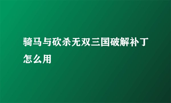 骑马与砍杀无双三国破解补丁怎么用