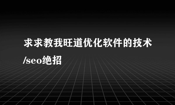 求求教我旺道优化软件的技术/seo绝招