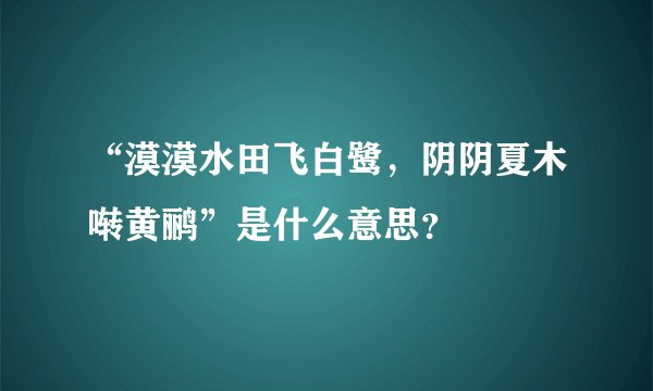 “漠漠水田飞白鹭，阴阴夏木啭黄鹂”是什么意思？