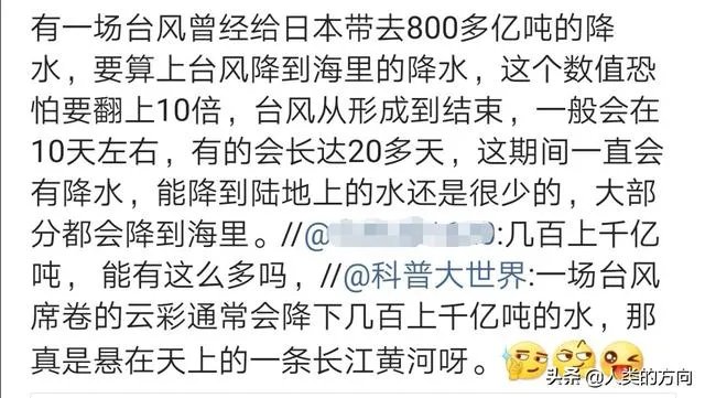 一个台风大约能携带多少吨水?