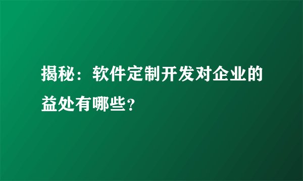 揭秘：软件定制开发对企业的益处有哪些？