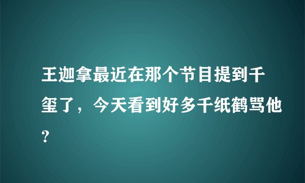 王迦拿最近在那个节目提到千玺了，今天看到好多千纸鹤骂他？