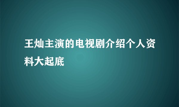 王灿主演的电视剧介绍个人资料大起底