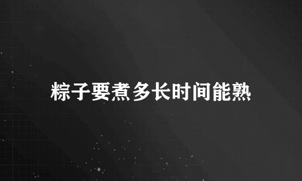 粽子要煮多长时间能熟