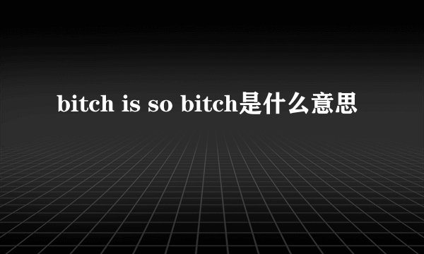 bitch is so bitch是什么意思