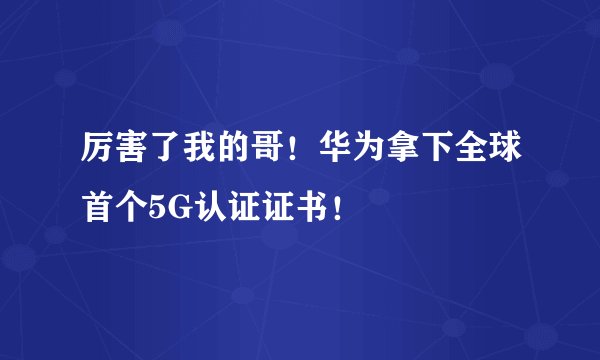 厉害了我的哥！华为拿下全球首个5G认证证书！