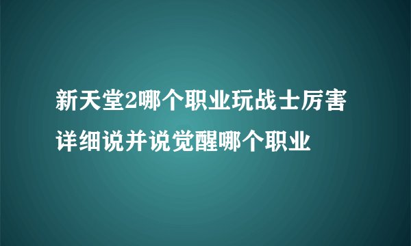 新天堂2哪个职业玩战士厉害详细说并说觉醒哪个职业