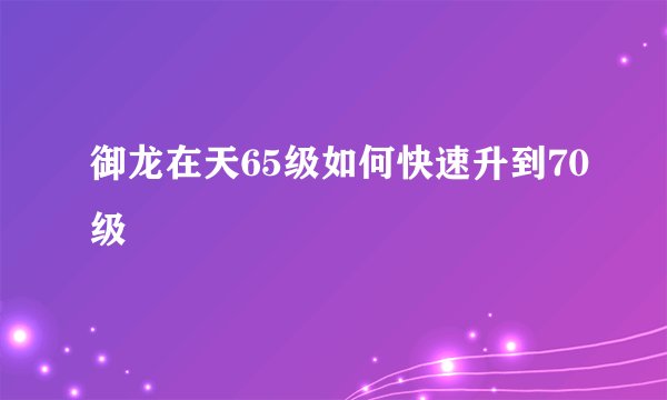 御龙在天65级如何快速升到70级