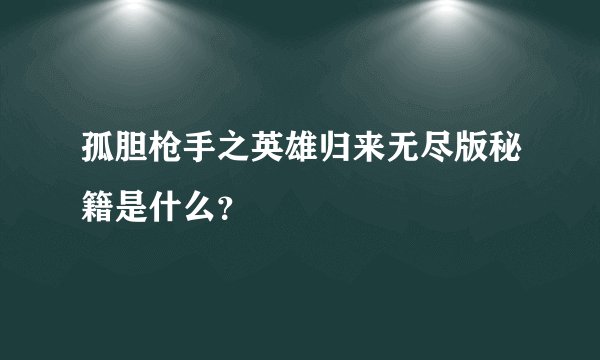 孤胆枪手之英雄归来无尽版秘籍是什么？