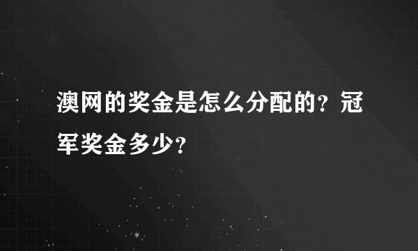 澳网的奖金是怎么分配的？冠军奖金多少？