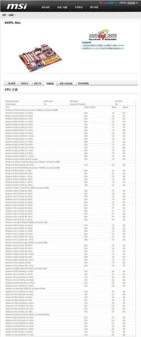 945PL主板所能用的最高的CPU是哪个