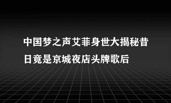 中国梦之声艾菲身世大揭秘昔日竟是京城夜店头牌歌后