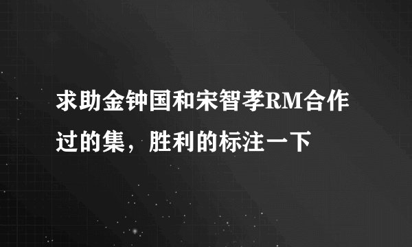 求助金钟国和宋智孝RM合作过的集，胜利的标注一下