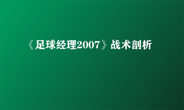 《足球经理2007》战术剖析