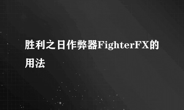 胜利之日作弊器FighterFX的用法