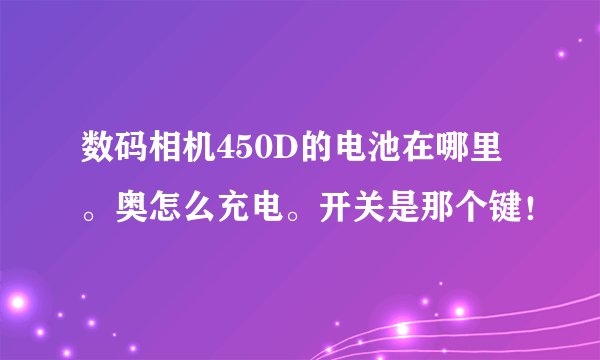 数码相机450D的电池在哪里。奥怎么充电。开关是那个键！