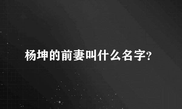 杨坤的前妻叫什么名字?