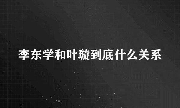 李东学和叶璇到底什么关系