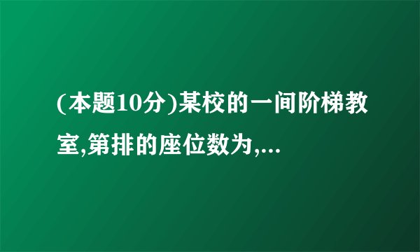 (本题10分)某校的一间阶梯教室,第排的座位数为,从第排开始,每一排都比前一排增加个座位。(1)请完成下表:第排座位数第排座位数第排座位数第排座位数第排座位数(2)若第十五排座位数是第五排座位数的倍,那么第十五排共有多少个座位?