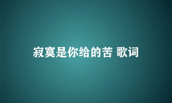 寂寞是你给的苦 歌词